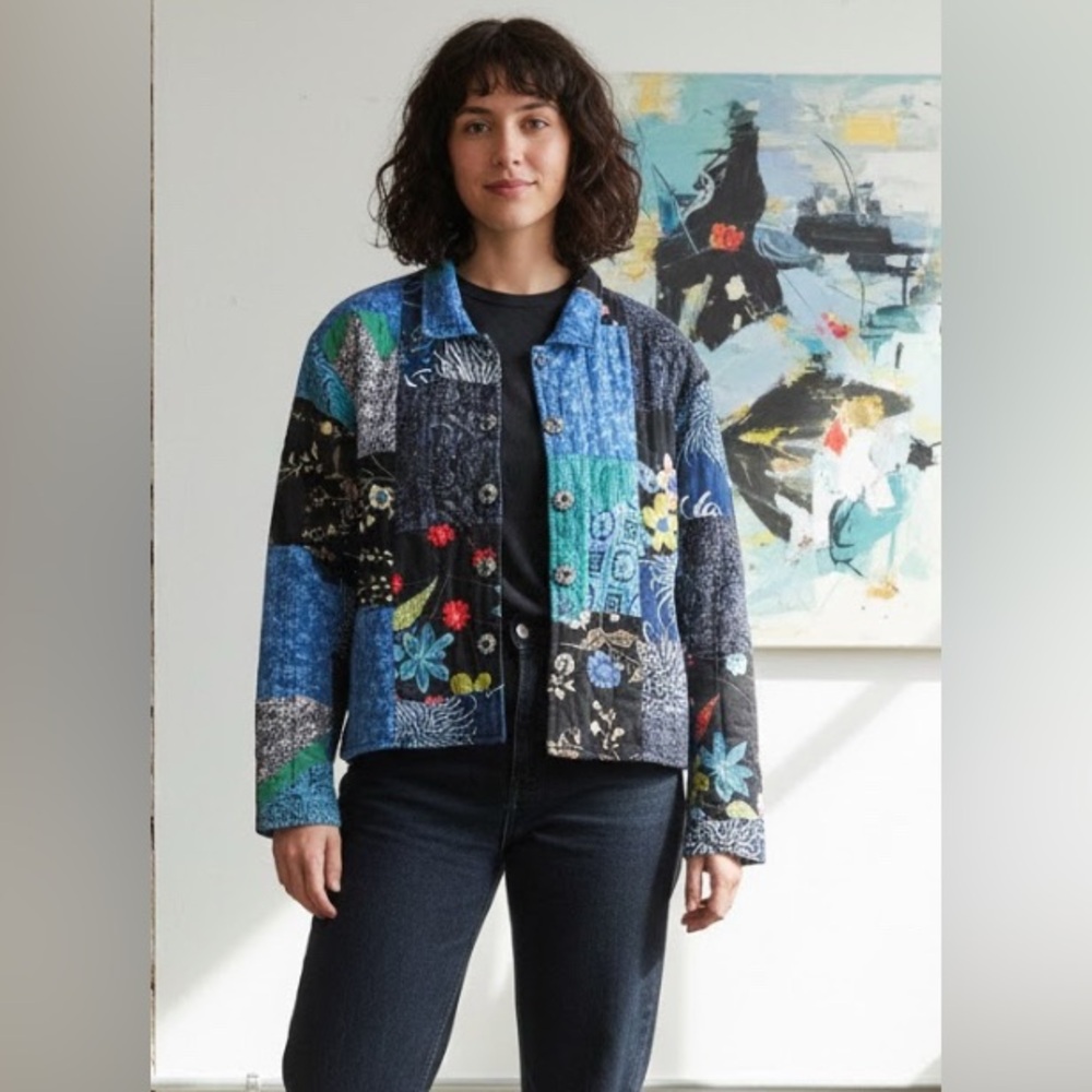 Vtg Casual Studio Patchwork Jacket Medium Wooden … - image 1